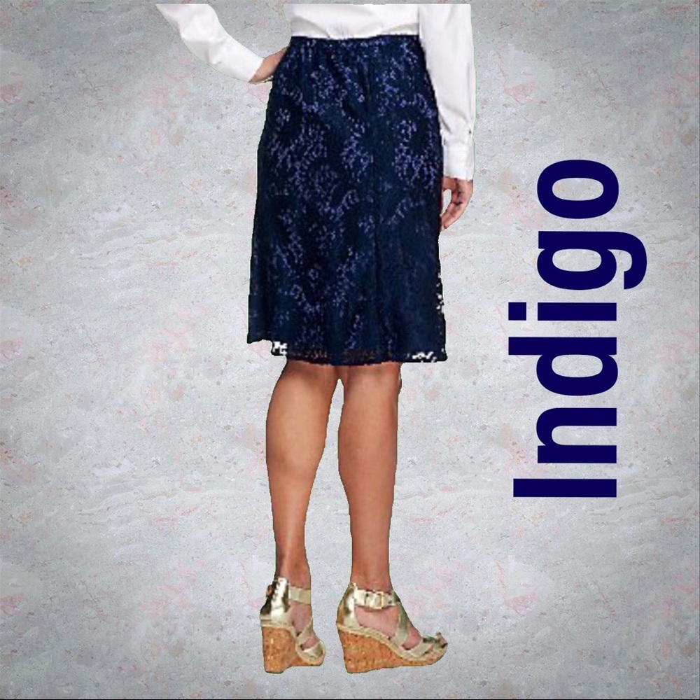 Linea by Louis Dell'Olio Lace A-Line Skirt, NWT 1X Indigo A252347